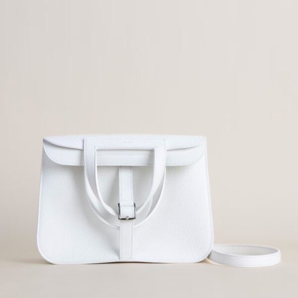 Hermes Halzan Clememce Leather 25CM 01 Blanc Silver Hardware