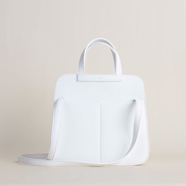 Hermes Halzan Clememce Leather 25CM 01 Blanc Silver Hardware