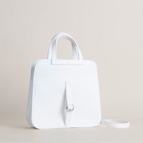Hermes Halzan Clememce Leather 25CM 01 Blanc Silver Hardware