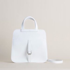 Hermes Halzan Clememce Leather 25CM 01 Blanc Silver Hardware