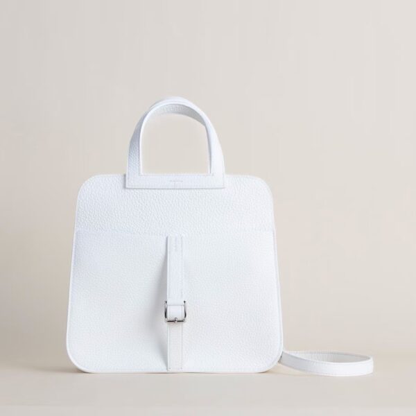Hermes Halzan Clememce Leather 25CM 01 Blanc Silver Hardware