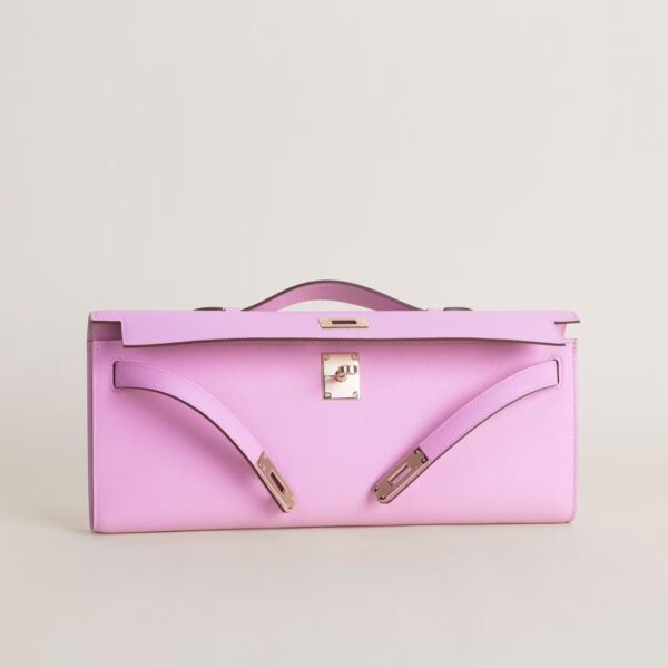 HERMÈS Kelly Cut Swift Leather X9 Mauve Sylvestre 31CM Rose GHW