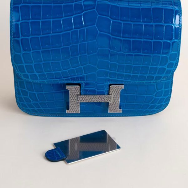 HERMÈS Constance Shiny HCP Crocodile 7W Blue Izmir PHW Hardware 1-18