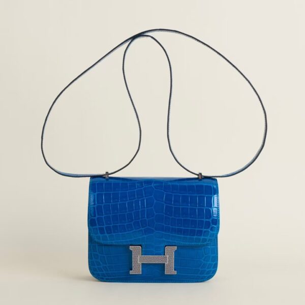 HERMÈS Constance Shiny HCP Crocodile 7W Blue Izmir PHW Hardware 1-18