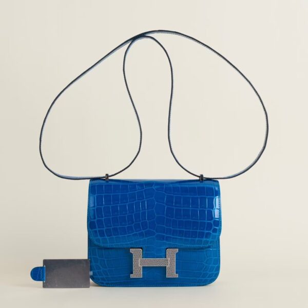 HERMÈS Constance Shiny HCP Crocodile 7W Blue Izmir PHW Hardware 1-18
