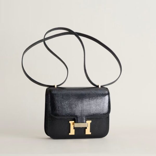 HERMÈS Constance 1-18 CK89 Black Lizard Leather 18CM GHW Hardware