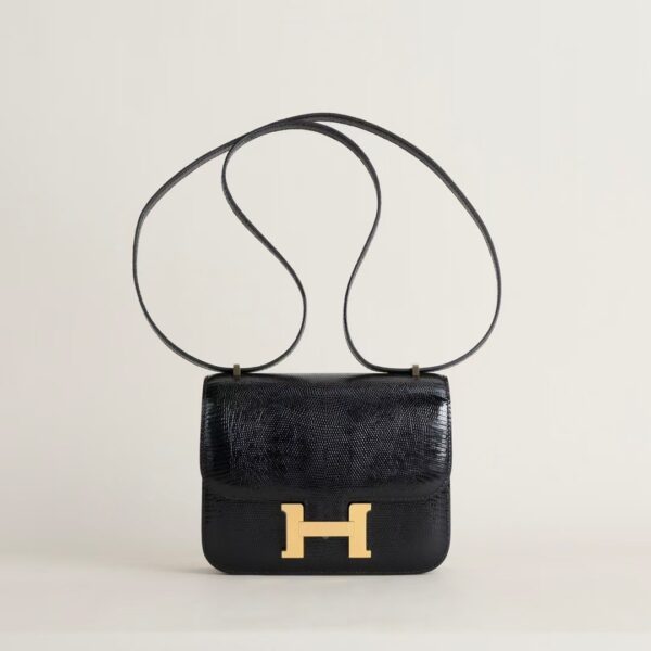 HERMÈS Constance 1-18 CK89 Black Lizard Leather 18CM GHW Hardware