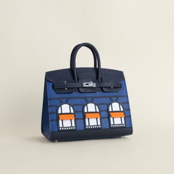 HERMÈS Birkin Faubourg 20CM Blue Matte Alligator / Calf Leather PHW